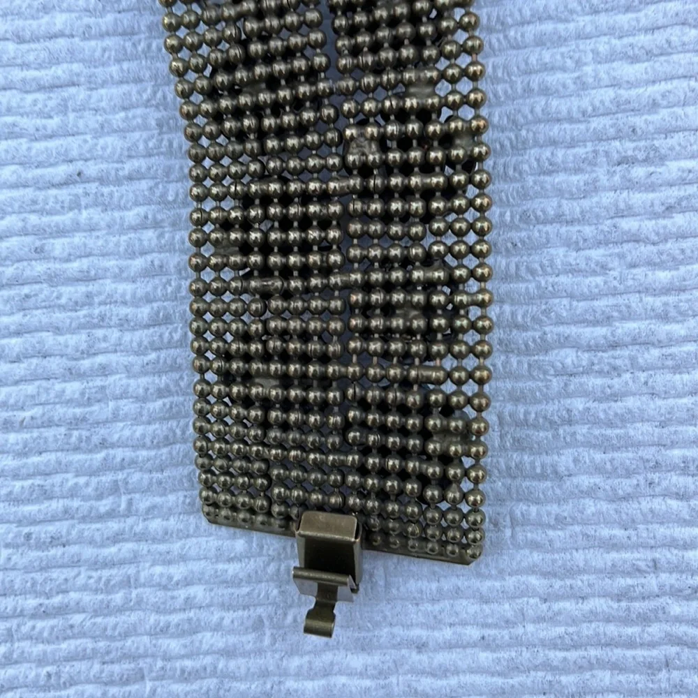 FRANGOS LADIES VINTAGE GOLD TONE BLUE PURPLE CRYSTAL MESH WIDE BRACELET-WOW!